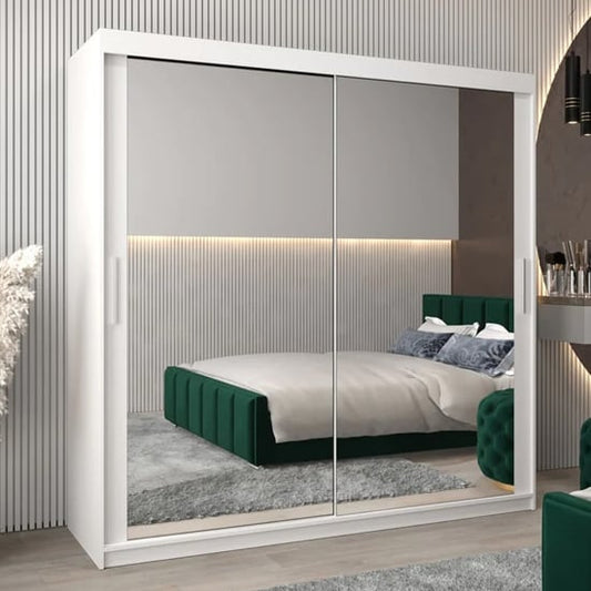 Tavira III Mirrored Wardrobe Sliding 2 Doors 200cm In White