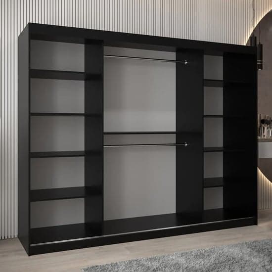 Tavira III 250cm Mirrored Sliding Wardrobe | 3 Doors in Black | Contemporary Chic | Furco