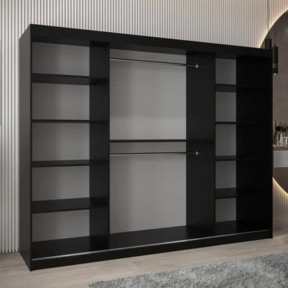 Tavira III 250cm Mirrored Sliding Wardrobe | 3 Doors in Black | Contemporary Chic | Furco