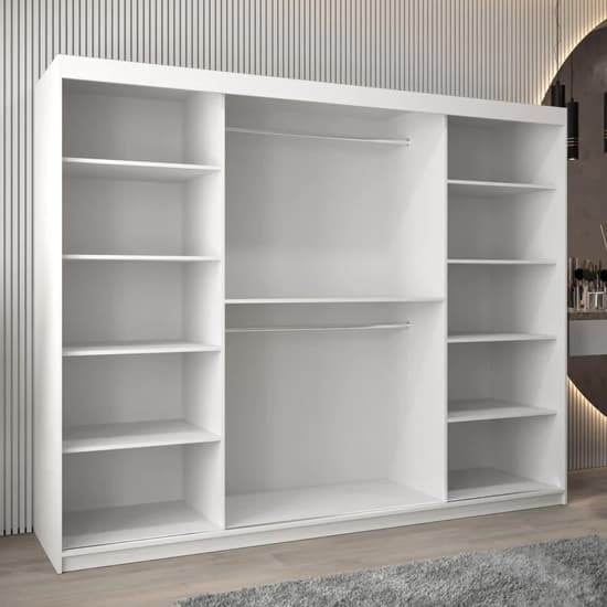 Tavira III 250cm Mirrored Sliding Wardrobe | 3 Doors in White | Sleek Design | Furco