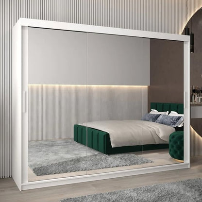Tavira III 250cm Mirrored Sliding Wardrobe | 3 Doors in White | Sleek Design | Furco