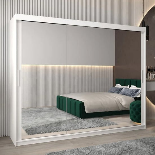 Tavira III 250cm Mirrored Sliding Wardrobe | 3 Doors in White | Sleek Design | Furco