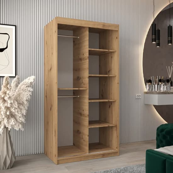 Tavira I Mirrored Wardrobe Sliding 2 Doors 100cm In Artisan Oak
