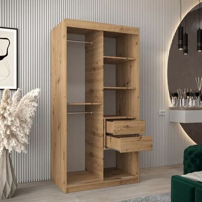 Tavira I Mirrored Wardrobe Sliding 2 Doors 100cm In Artisan Oak