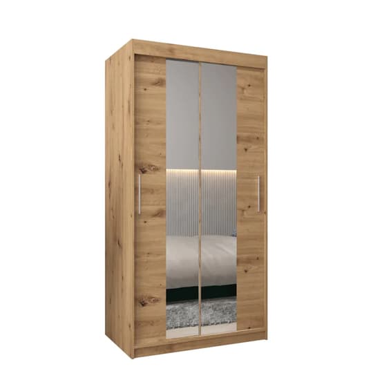 Tavira I Mirrored Wardrobe Sliding 2 Doors 100cm In Artisan Oak