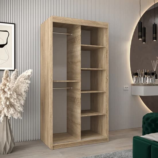 Tavira I Mirrored Wardrobe Sliding 2 Doors 100cm In Sonoma Oak