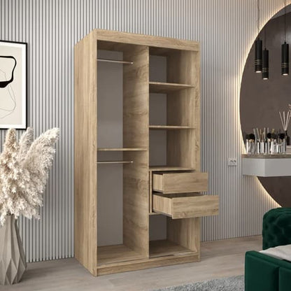 Tavira I Mirrored Wardrobe Sliding 2 Doors 100cm In Sonoma Oak