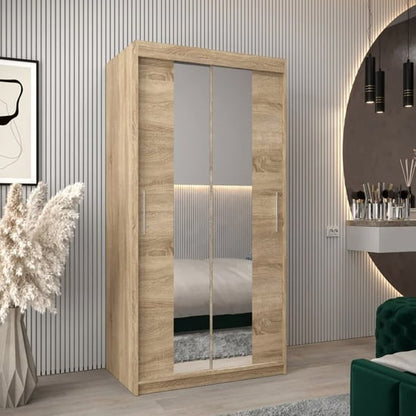 Tavira I Mirrored Wardrobe Sliding 2 Doors 100cm In Sonoma Oak
