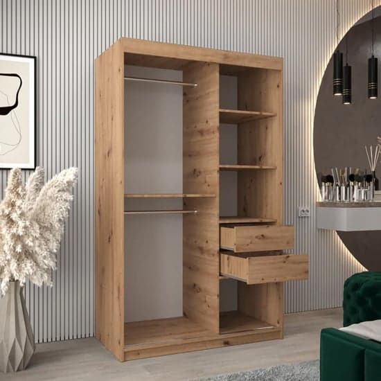 Tavira I 120cm 2 Door Mirrored Sliding Wardrobe | Rustic Artisan Oak | Furco