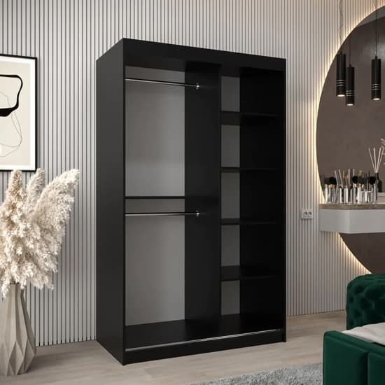 Tavira I 120cm 2 Door Mirrored Sliding Wardrobe | Elegant Black | Furco