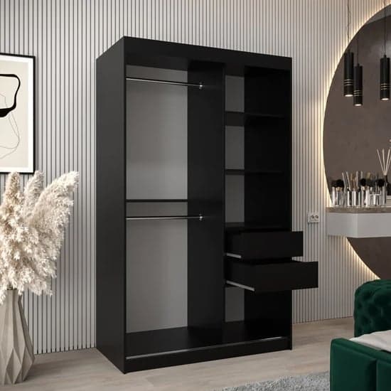 Tavira I 120cm 2 Door Mirrored Sliding Wardrobe | Elegant Black | Furco