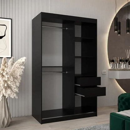 Tavira I 120cm 2 Door Mirrored Sliding Wardrobe | Elegant Black | Furco