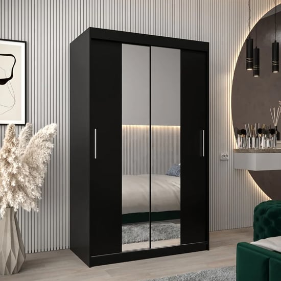 Tavira I 120cm 2 Door Mirrored Sliding Wardrobe | Elegant Black | Furco