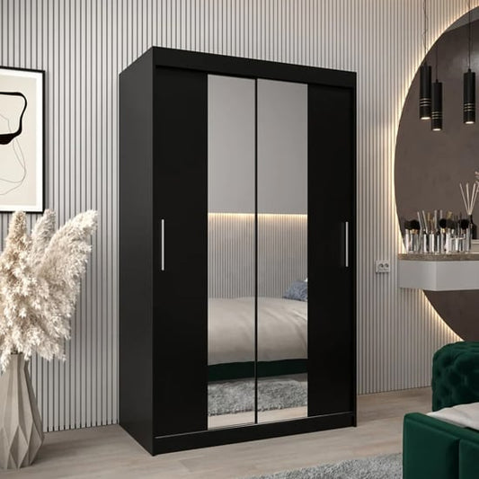 Tavira I 120cm 2 Door Mirrored Sliding Wardrobe | Elegant Black | Furco