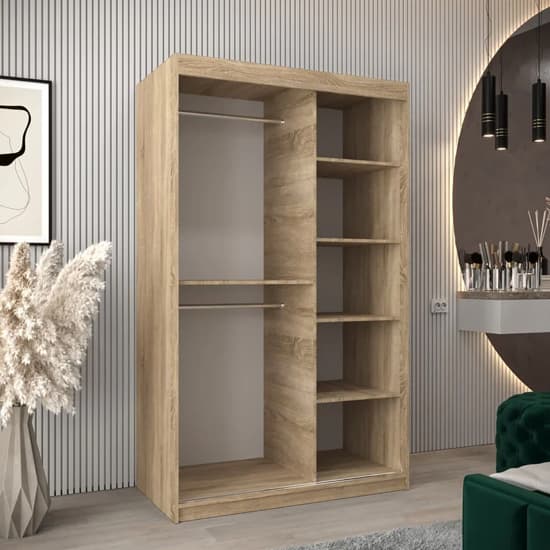 Tavira I Mirrored Wardrobe Sliding 2 Doors 120cm In Sonoma Oak