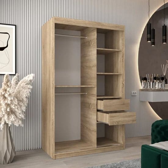 Tavira I Mirrored Wardrobe Sliding 2 Doors 120cm In Sonoma Oak