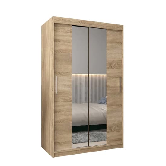Tavira I Mirrored Wardrobe Sliding 2 Doors 120cm In Sonoma Oak