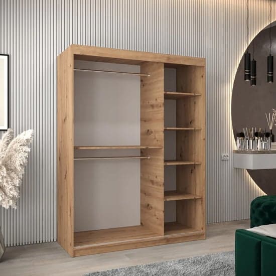Tavira I Mirrored Wardrobe Sliding 2 Doors 150cm In Artisan Oak