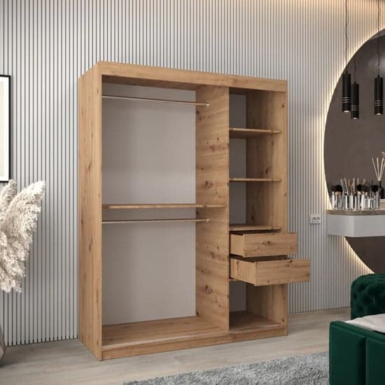 Tavira I Mirrored Wardrobe Sliding 2 Doors 150cm In Artisan Oak