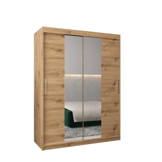 Tavira I Mirrored Wardrobe Sliding 2 Doors 150cm In Artisan Oak
