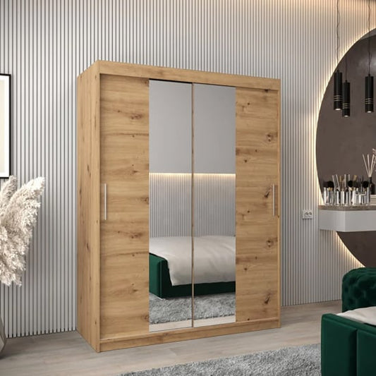 Tavira I Mirrored Wardrobe Sliding 2 Doors 150cm In Artisan Oak