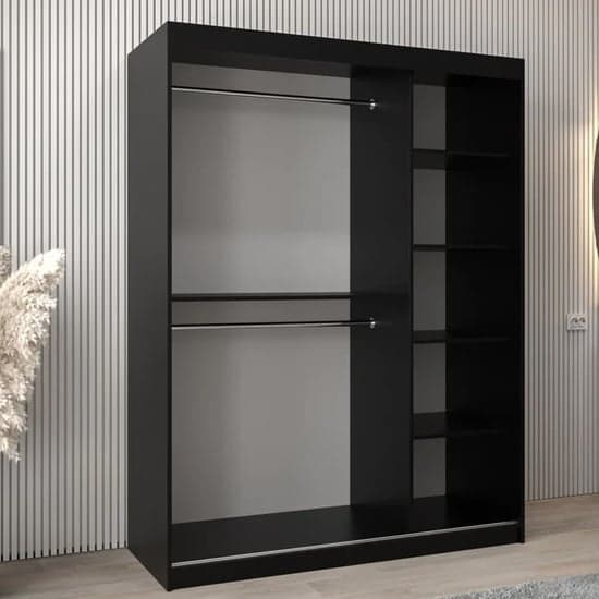 Tavira I Mirrored Wardrobe Sliding 2 Doors 150cm In Black