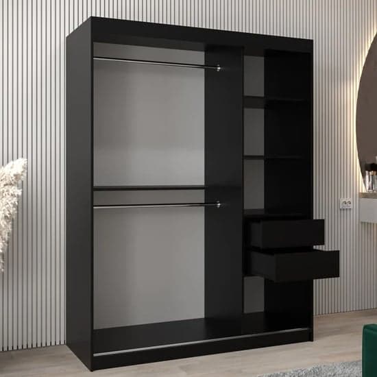 Tavira I Mirrored Wardrobe Sliding 2 Doors 150cm In Black