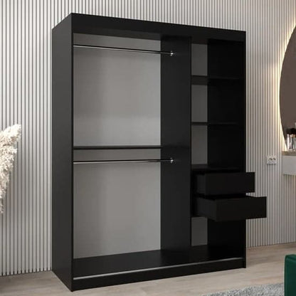 Tavira I Mirrored Wardrobe Sliding 2 Doors 150cm In Black