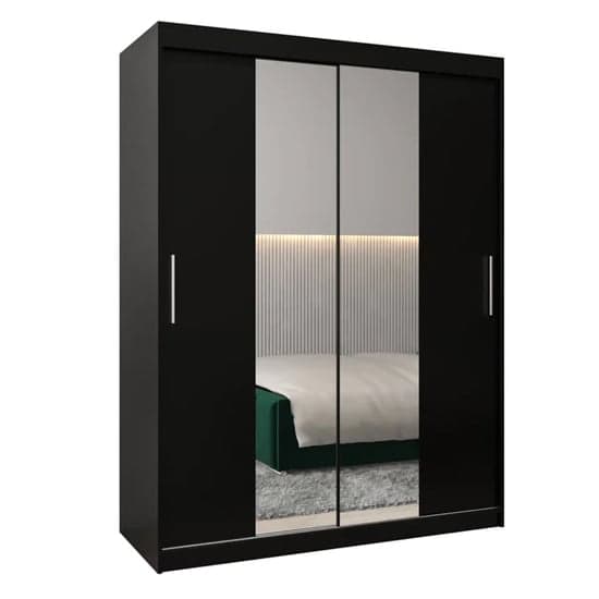 Tavira I Mirrored Wardrobe Sliding 2 Doors 150cm In Black