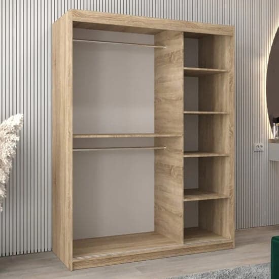 Tavira I Mirrored Wardrobe Sliding 2 Doors 150cm In Sonoma Oak