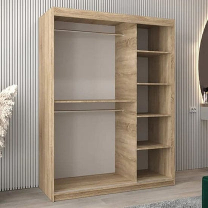 Tavira I Mirrored Wardrobe Sliding 2 Doors 150cm In Sonoma Oak