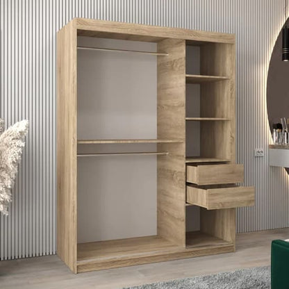 Tavira I Mirrored Wardrobe Sliding 2 Doors 150cm In Sonoma Oak