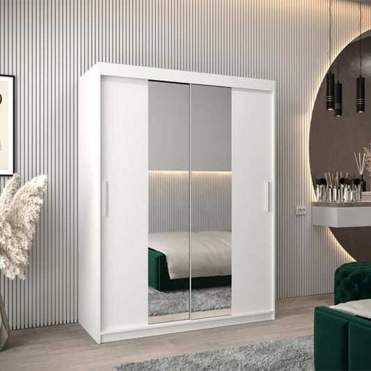 Tavira I Mirrored Wardrobe Sliding 2 Doors 150cm In White