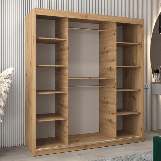 Tavira I Mirrored Wardrobe Sliding 2 Doors 180cm In Artisan Oak