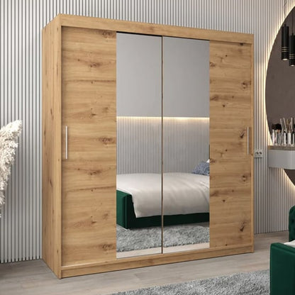 Tavira I Mirrored Wardrobe Sliding 2 Doors 180cm In Artisan Oak