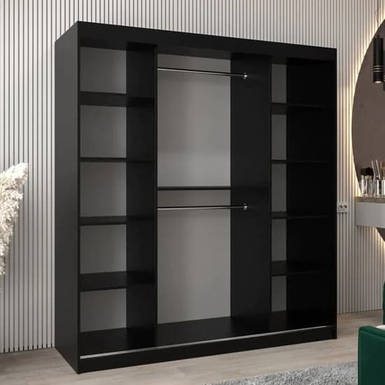 Tavira I Mirrored Wardrobe Sliding 2 Doors 180cm In Black