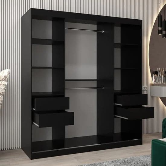Tavira I Mirrored Wardrobe Sliding 2 Doors 180cm In Black