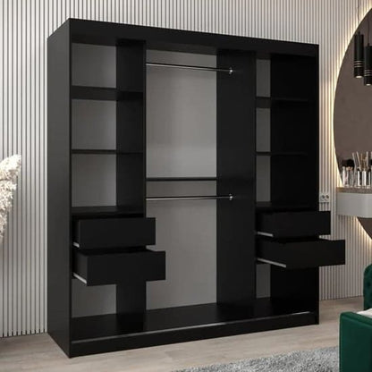 Tavira I Mirrored Wardrobe Sliding 2 Doors 180cm In Black