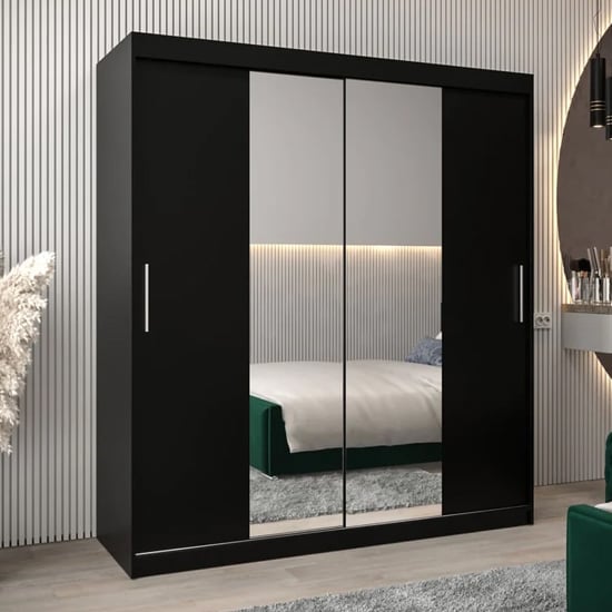 Tavira I Mirrored Wardrobe Sliding 2 Doors 180cm In Black