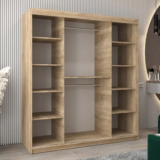 Tavira I Mirrored Wardrobe Sliding 2 Doors 180cm In Sonoma Oak