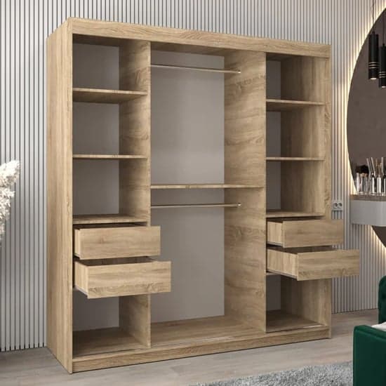 Tavira I Mirrored Wardrobe Sliding 2 Doors 180cm In Sonoma Oak