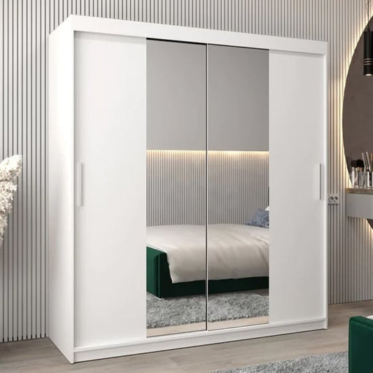 Tavira I Mirrored Wardrobe Sliding 2 Doors 180cm In White
