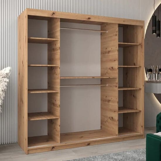 Tavira I Mirrored Wardrobe Sliding 2 Doors 200cm In Artisan Oak