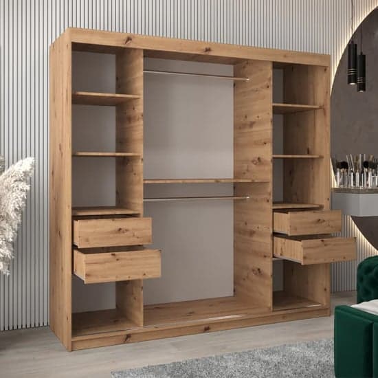Tavira I Mirrored Wardrobe Sliding 2 Doors 200cm In Artisan Oak