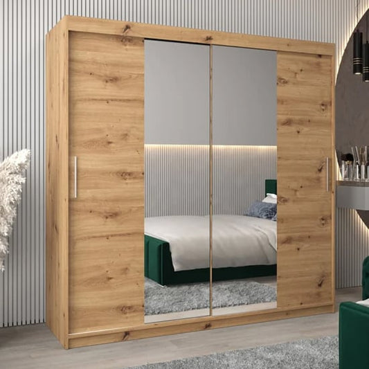 Tavira I Mirrored Wardrobe Sliding 2 Doors 200cm In Artisan Oak