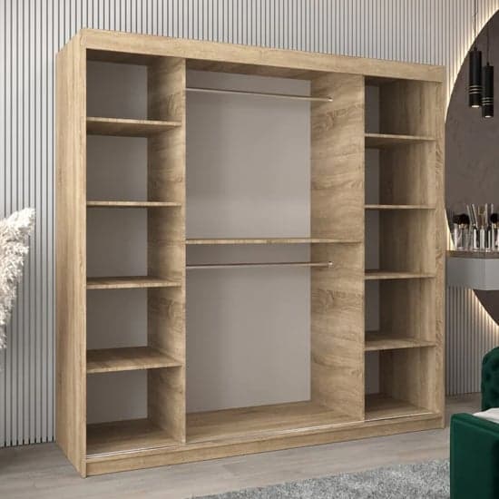 Tavira I Mirrored Wardrobe Sliding 2 Doors 200cm In Sonoma Oak