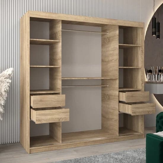 Tavira I Mirrored Wardrobe Sliding 2 Doors 200cm In Sonoma Oak