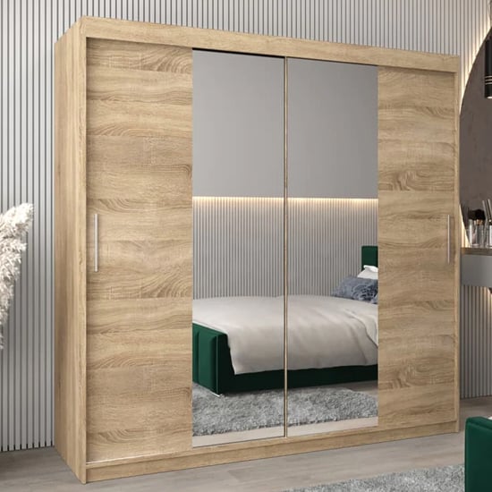 Tavira I Mirrored Wardrobe Sliding 2 Doors 200cm In Sonoma Oak