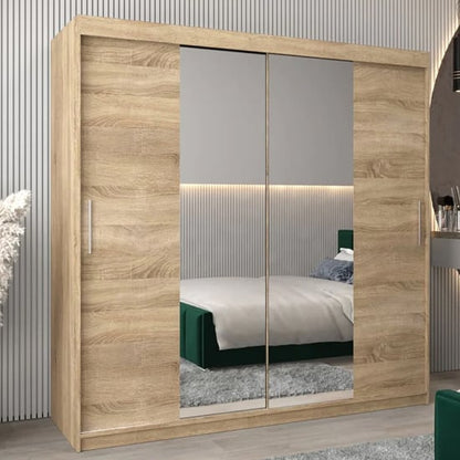 Tavira I Mirrored Wardrobe Sliding 2 Doors 200cm In Sonoma Oak