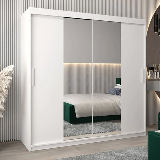 Tavira I Mirrored Wardrobe Sliding 2 Doors 200cm In White